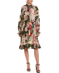 Dolce & Gabbana Floral Silk A-line Dress - Black