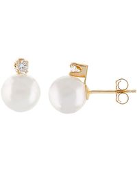 Masako Pearls 14k 0.10 Ct. Tw. Diamond & 7-8mm Akoya Pearl Earrings - Multicolour