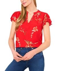 Cece - V-Neck Shirred Flutter Sleeve Blouse - Lyst