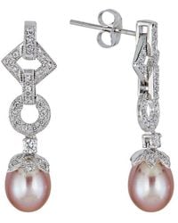 Belpearl - Plated 10Mm Pearl Cz Dangle Earrings - Lyst