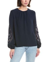 Tahari - Embroidered Sleeve Blouse - Lyst