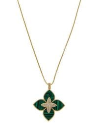 Juvell - Plated Lab-Grown Malachite Cz Clover Necklace - Lyst