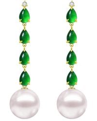 Nina Zhou Jewelry - 14K 3.70 Ct. Tw. Diamond & Jadeite & 12-13Mm Pearl Drop Earrings - Lyst