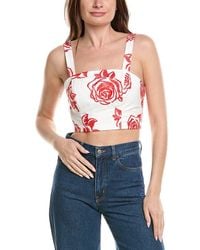 MILLY - Rose Embroidery Square Neck Top - Lyst
