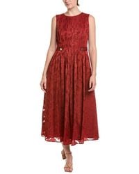 Anne Klein - Pleated Neckline A-Line Midi Dress - Lyst