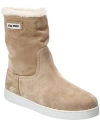 Miu Miu - Logo Suede Ankle Boot - Lyst