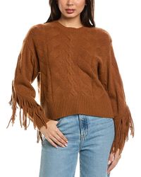 Brodie Cashmere - Cable Fringe Crewneck 100% Cashmere Sweater - Lyst