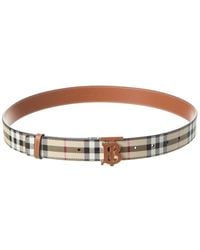 Burberry - Tb Check E-canvas & Leather Belt - Lyst
