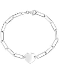 Italian Silver - Piazza Di Spagna Paperclip Link Heart Bracelet - Lyst