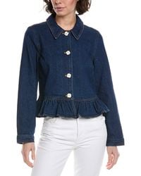 Cece - Collared Peplum Denim Jacket - Lyst
