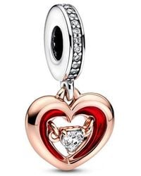 PANDORA - Moments 14K Rose Plated Cz Radiant Heart Dangle Charm - Lyst