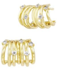Savvy Cie - 14K Plated Cz Hoop Earrings - Lyst