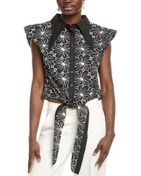 Gracia - Eyelet Embroidered Tie-Front Top - Lyst