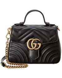 Gucci GG Marmont Mini Matelasse Leather Top Handle Shoulder Bag - Black