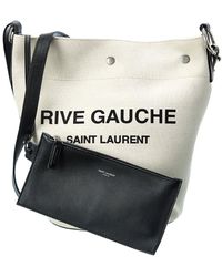 Saint Laurent Rive Gauche Canvas & Leather Bucket Bag - White