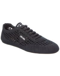 Prada - Logo Collapse Cotton Crochet Sneaker - Lyst