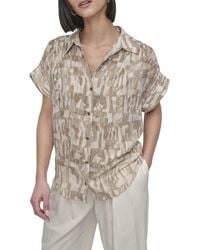 DKNY - Short Sleeve Button Top - Lyst