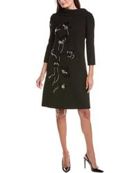 Teri Jon - Crepe Cowl Neck 3/-Sleeve Beaded Flower Dress - Lyst
