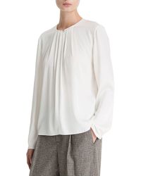 Vince - Pleated Neck Silk-Blend Blouse - Lyst