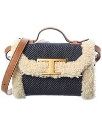 Tod's - T Timeless Denim & Shearling Shoulder Bag - Lyst