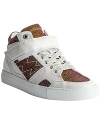 Zadig & Voltaire - Mid Flash Sparkle Leather Sneaker - Lyst