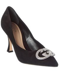 Gucci - G Interlocking Suede & Crystal Pump - Lyst