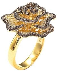 Suzy Levian CZ Jewelry - Suzy Levian Plated Cz Flower Ring - Lyst