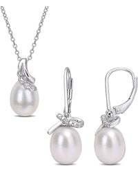 Rina Limor - Silver 0.03 Ct. Tw. Diamond 8.5-9mm Pearl 2-piece Set - Lyst