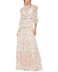 Mac Duggal - Floral Beaded Mesh Puff Sleeve A Line Gown - Lyst