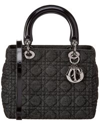 Dior Christian Black Quilted Canvas Medium Lady