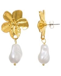 Adornia - Tarnish Resistant 18K Plated Statement Flower With Pearl Drop Earrings - Lyst