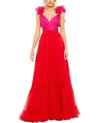 Mac Duggal - Ruffle Tiered Lace-Up Chiffon A-Line Dress - Lyst