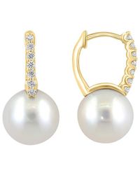 Effy Fine Jewelry - 14K 0.18 Ct. Tw. Diamond & 9.5Mm Pearl Earrings - Lyst