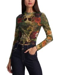 Alice + Olivia - Delaina Printed Mesh Ls Crop Top - Lyst