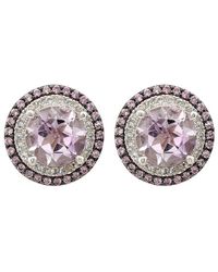 Suzy Levian - Silver 0.02 Ct. Tw. Diamond & Gemstone Double Halo Studs - Lyst
