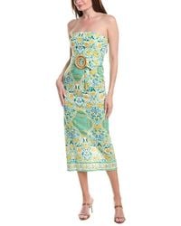 Adrianna Papell - Strapless Printed Midi Dress - Lyst