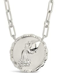 Sterling Forever - Rhodium Plated Cz Bold Link Aquarius Zodiac Necklace - Lyst