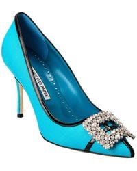 Manolo Blahnik - Tuberian 90 Linen & Leather Pump - Lyst