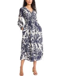 Maggy London - Long Sleeve V-Neck Midi Dress - Lyst