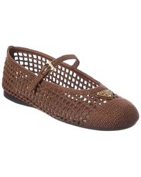 Prada - Crochet Ballerina Leather Flat - Lyst