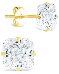 Sterling Forever - 14k Over Silver Cz Radiant Cut Prong Set Stud Earrings - Lyst