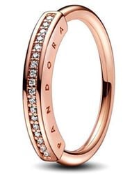 PANDORA - Signature 14k Rose Gold Plated Cz Signature Id Ring - Lyst