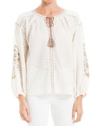 Max Studio - Embroidered Bubble Sleeve Top - Lyst