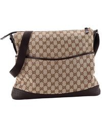 Gucci - Gg Canvas & Perforated Leather Zip Messenger Bag Large (Authentic Pre-Loved) - Lyst