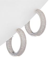 Genevive Jewelry - Pave Cz Plated Hoop Earrings - Lyst