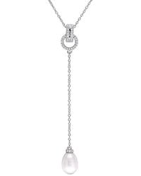 Pearls - 0.20 Ct. Tw. Topaz & 8-8.5Mm Freshwater Pearl Necklace - Lyst