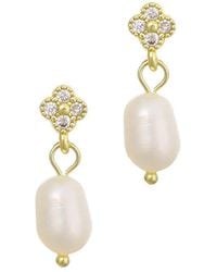 Adornia - 14K Plated Cz Clover Freshwater Pearl Drop Earrings - Lyst