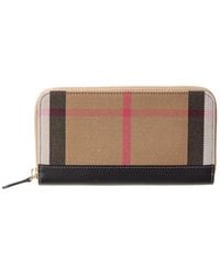 Burberry - Check Canvas & Leather Zip Around Wallet - Lyst