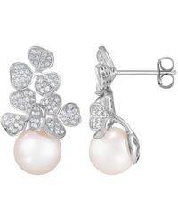 Splendid - Rhodium Plated 8.5-9mm Pearl Cz Earrings - Lyst
