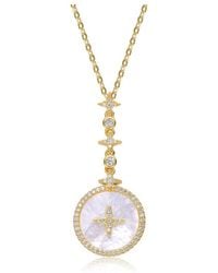 Genevive Jewelry - 14k Over Silver 15mm Mother Of Pearl Cz Necklace - Lyst